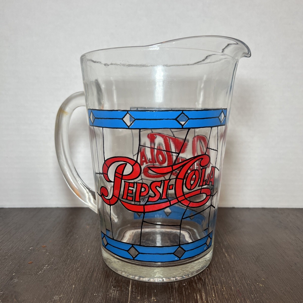 Vintage PEPSI COLA Pitcher and 1 Glass Tiffany Style Stained