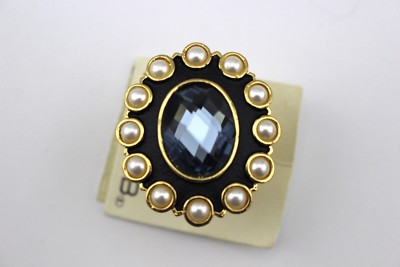 ARDEN B. Faux Pearl Blue Rhinestone Gold Tone Statement Cocktail Ring 8 NWT
