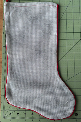 Stocking, pre finished, un stitched, gold/white 14 ct fabric on front