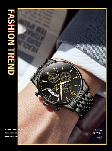 Quarz Herren Armbanduhr Edelstahl Band Chronograph Wasserdicht großes Zifferblatt - Bild 4 von 14