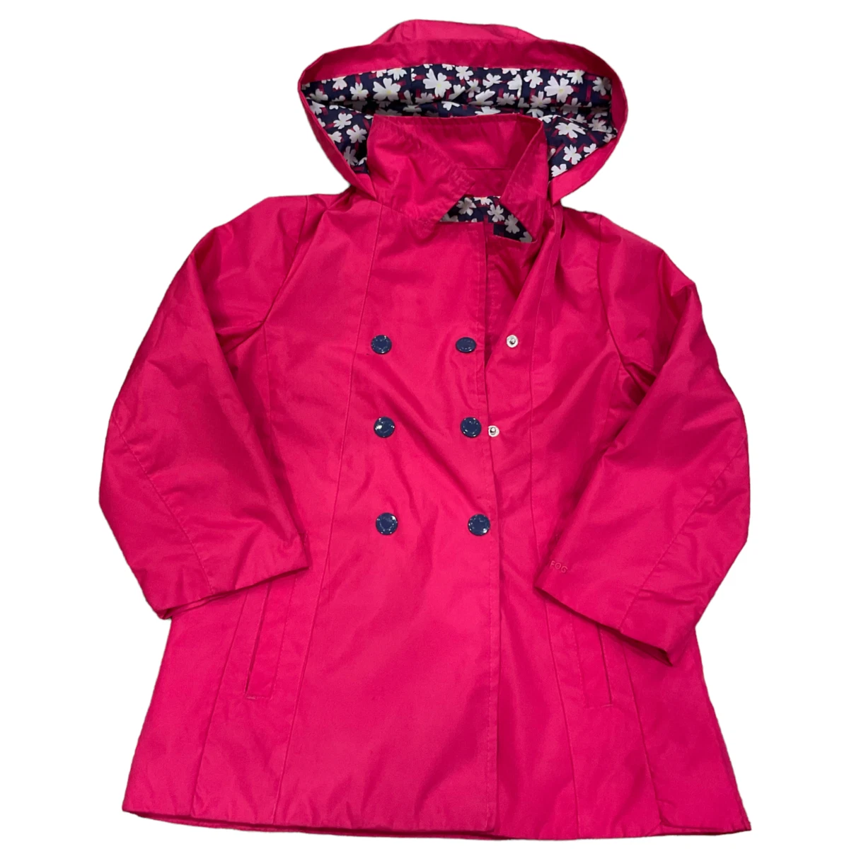 London Fog Girls 5 6T Hot Pink Blue Bow Hood Raincoat READ see pics