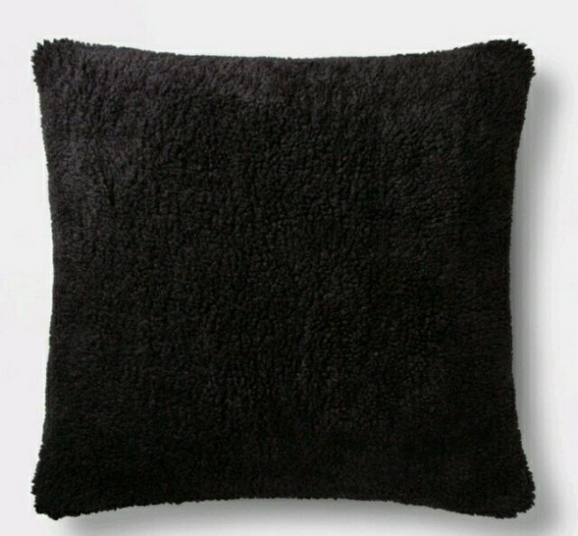 2 New Faux Sheepskin Throw Pillow Oversize Square Black Threshold 24x24x5.5