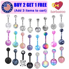 5-10PCS Surgical Steel Belly Button Rings CZ Opal Navel Rings Belly Piercing 14G