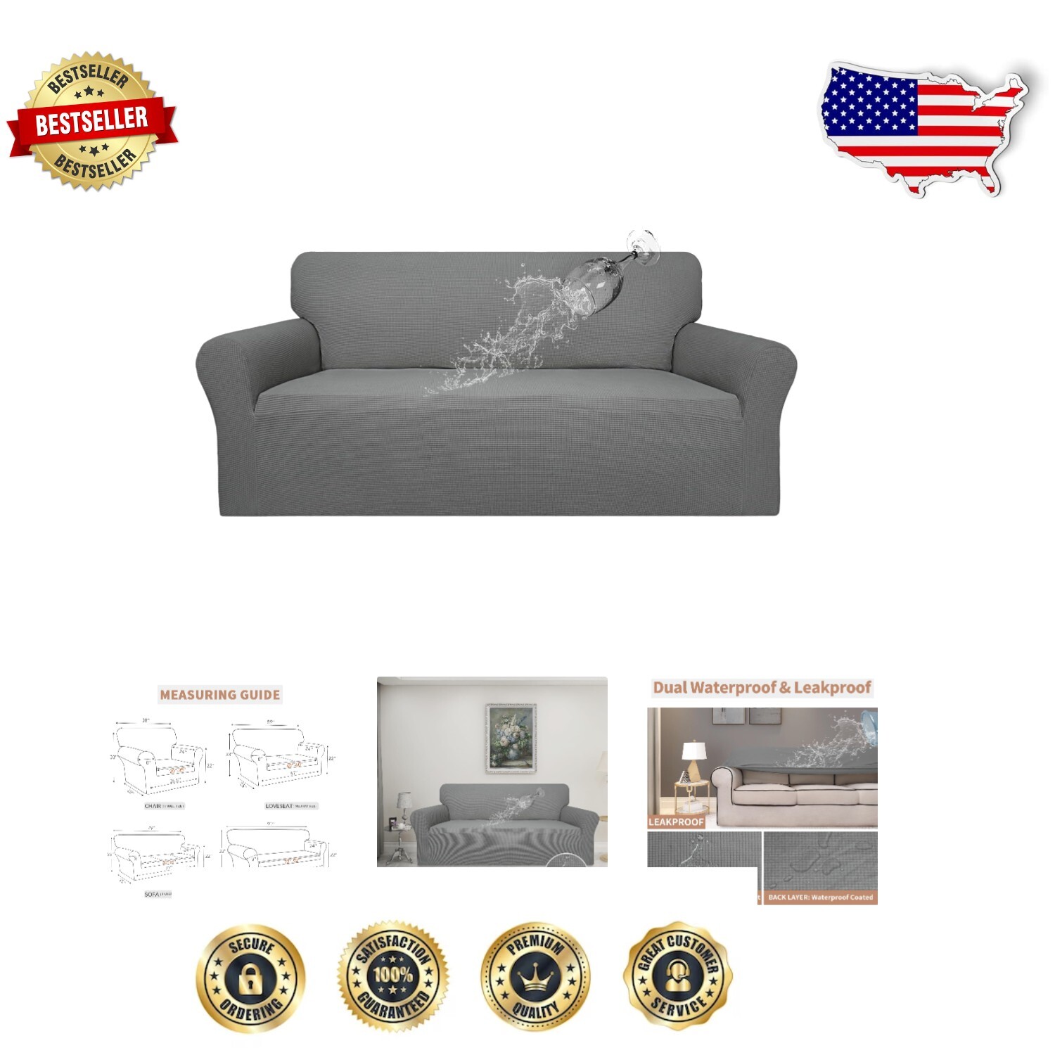 Leakproof Couch Cover in Grey - Ideal Furniture Protector for Pets & Kids