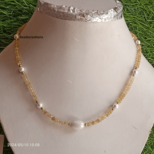 Natural Citrine Gemstone Beads Beaded Necklace Gift Her - Picture 1 of 6