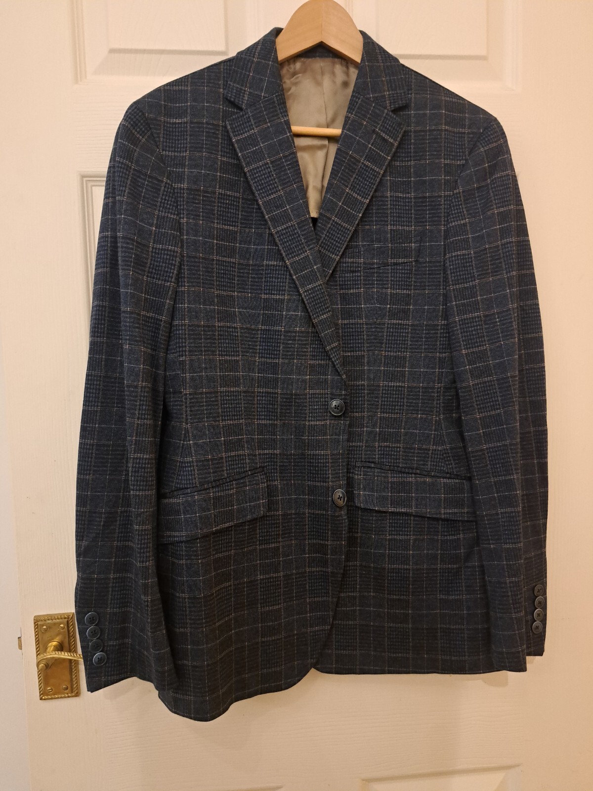 Giacca blazer Hackett blu navy quadri cotone 40 Savile Fila Londra estate sfoderata