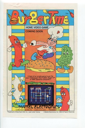 Anuncio impreso BurgerTime Videojuego Data East Vintage 1983 Cómic Anuncio - Imagen 2 de 4