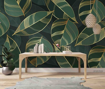3D Leaves Watercolor Pattern Self-adhesive Removable Wallpaper Murals