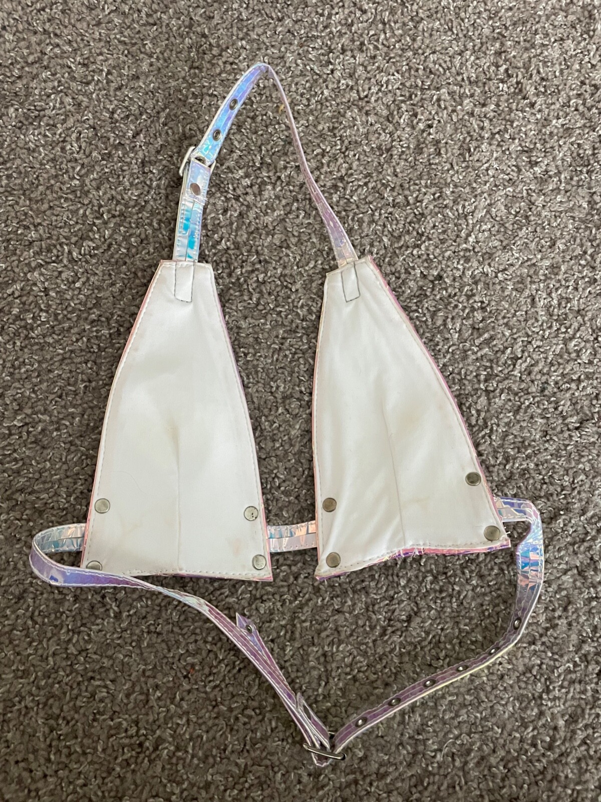 Rave festival dance pink holographic hand made bra top size small