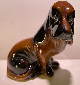 Vintage Mid Century Glazed Ceramic Bloodhound Dog Figurine