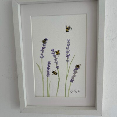 Hummeln auf Lavendel Original Aquarell Gemälde, signiert Kunst kein Druck