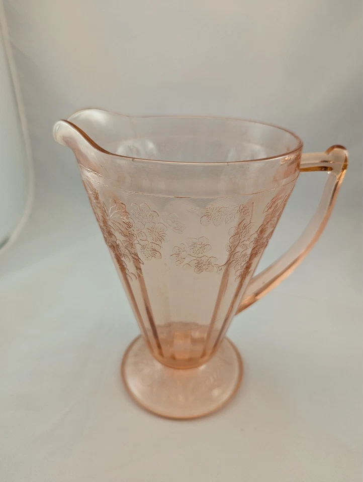 Jeannette Cherry Blossom Pink 36 Oz Cone Shaped Pitcher Depression 1930s Glass - Image 3 of 4