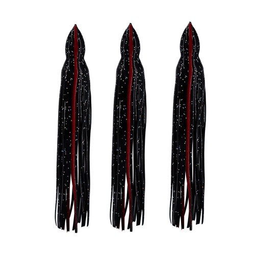5.5" to 8.5" Octopus Hoochie Squid Skirt - Black with Red Stripe - 3 Pack - Picture 5 of 6