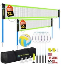 Outdoor Volleyball Badminton Combo Net Set for Backyard, Beach with 2 Black