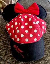 Walt Disney World Minnie Mouse Kids OS Cap Hat Red Polka Dot Ears Bow Signature