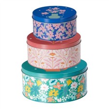 Set of 3 Retro Floral Storage Tins with Lids, 3-piece Nesting Kitchen Tins