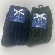 2x Winter Essentials Chenille Lounge Socks Size 4-10  (2 Pairs Total )