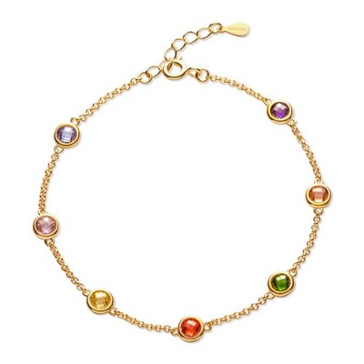 Vergoldetes Sterling Silber Kettenarmband mit mehrfarbigen Steinen