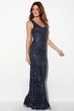 Lulus Women Dramatic Entrance Sequin Maxi Dress Blue Basic Sleeved XXL