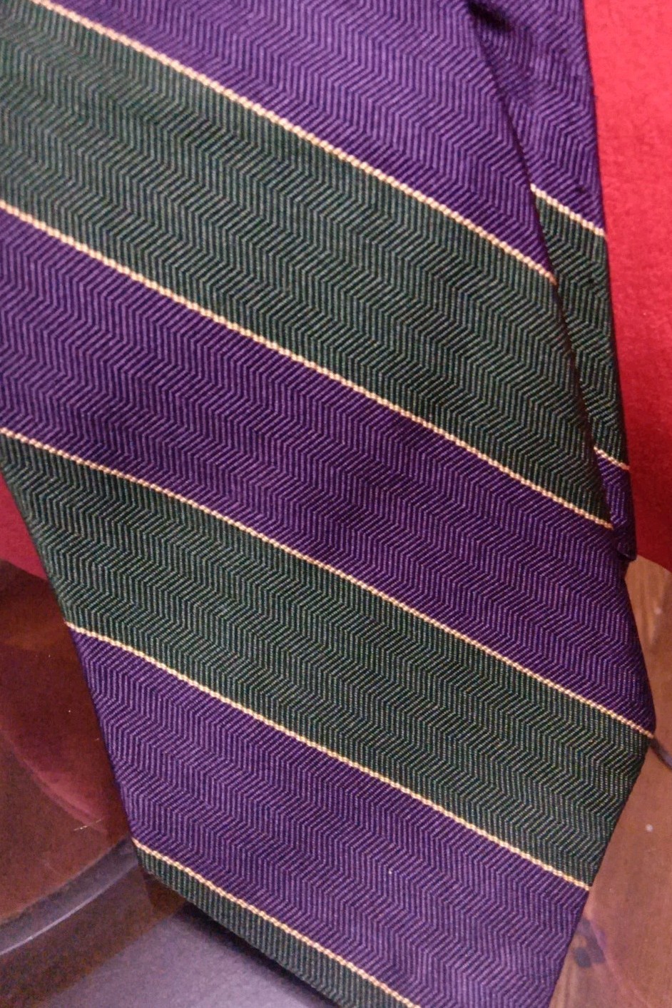 Polo Ralph Lauren 100% Silk Tie Purple Green Yellow Stripe USA Repp Weave 