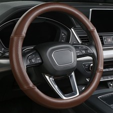 Genuine Leather Steering Wheel Cover with Ventilation Holes Luxury Cowhide,Br...