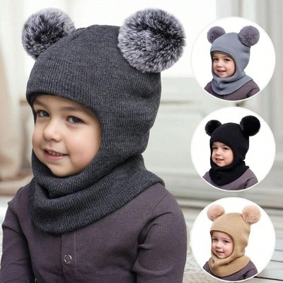 3-12y Autumn and Winter Double-ball Pullover Cap, Children's Double-ball Ear-pro