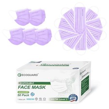 Purple Disposable Face Masks 4 Ply 50 Pack ASTM Level 3 Breathable Daily Use