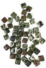 49 Rhyolite 15mm Square Chunky Beads Rainforest Jasper Green Brown White
