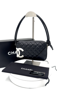 CHANEL Cambon Line Coco Mark Shoulder Bag Leather Black A25175