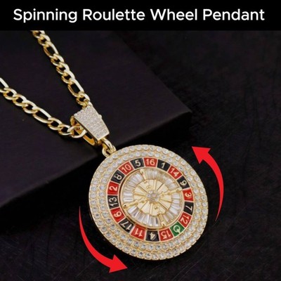 Gold Roulette Anhänger Halskette Iced Out Zirkonia Casino Kette UK