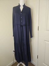 Chaps Tiered Babydoll Midi Shirt Dress Womens Sz M Long Sleeve Cottage Country