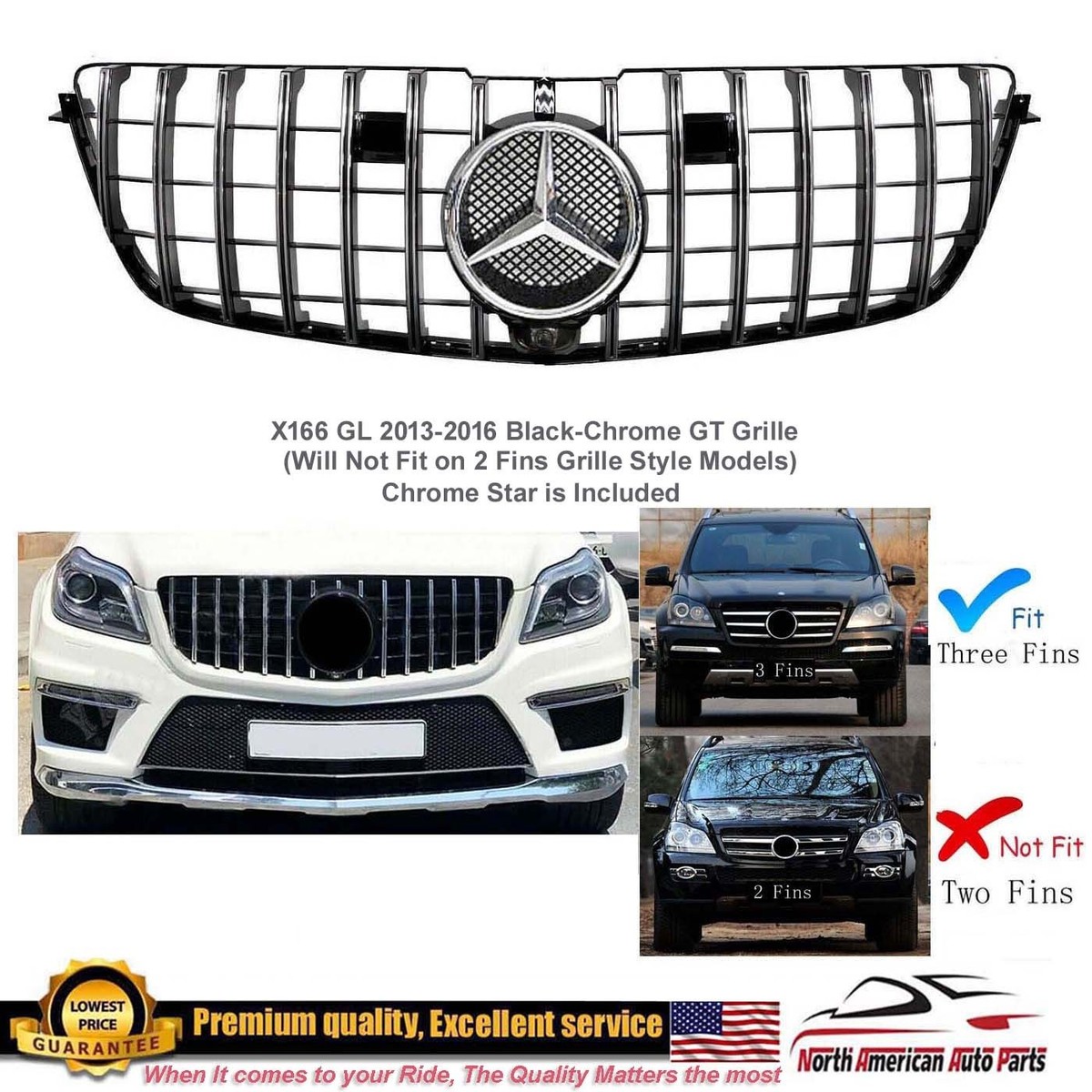 2013-2016 Mercedes-Benz GL350 GL450 X166 Grille GT GTR Black