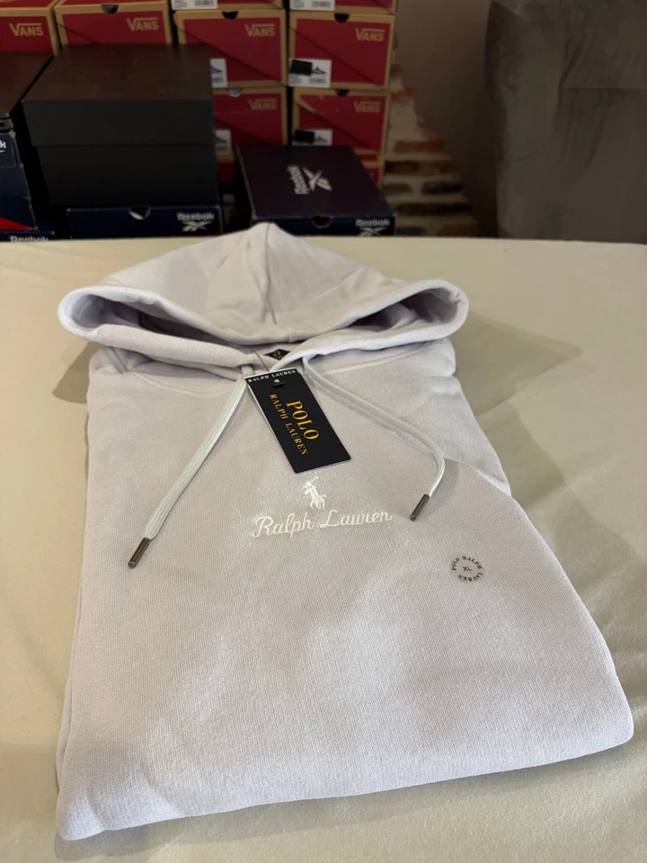 Sweat à capuche Polo Ralph Lauren Logo Double-Knit Gris Perle Homme Taille XL - Photo 1/4