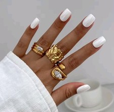 Geometric Rings Water Drop Size 7 Adjustable Open Metal Finger Wear 3pcs Set