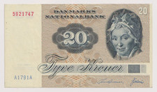 Denmark 20 Kroner, Year 1979 VF+ Banknotes