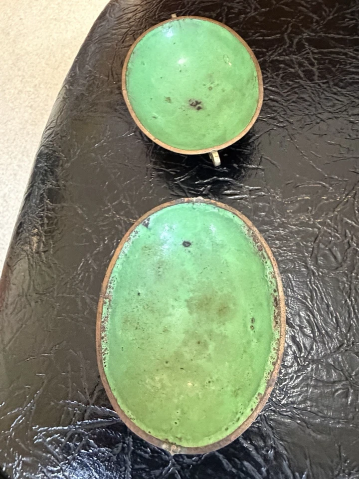 Par de cuencos esmaltados chinos vintage interiores verdes marcados China Foto 2 de 4