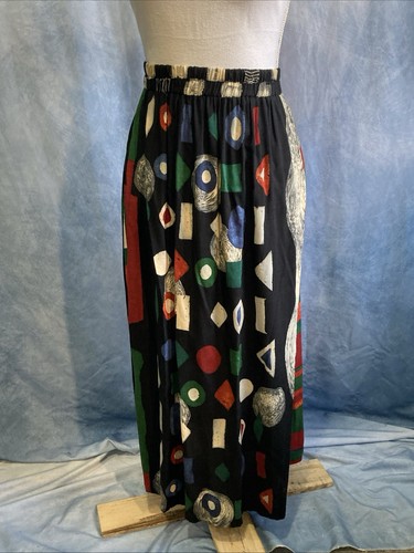 Vtg 90s Sharon Anthony Woman Maxi Skirt Plus 18W Artsy Geometric Print Rayon USA