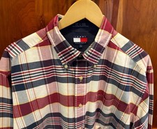 Vtg Tommy Hilfiger Classic Plaid L/S Button Down Shirt Men's Size L Nice