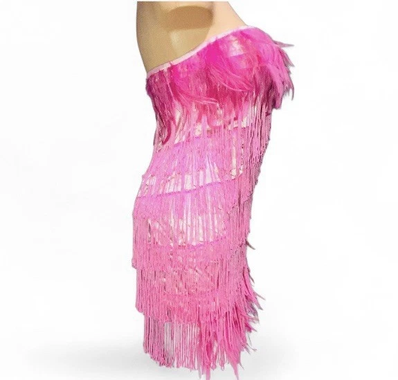 Mystery House Pink Feather Flamingo Flapper 20's Dress Women Halloween Costume S - Image 4 of 4
