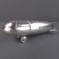 Vintage Figural Metal Zeppelin Blimp Cocktail Martini Shaker Barware Dirigible