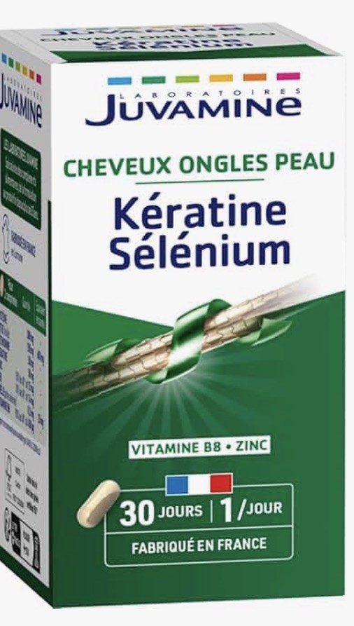 Complément kératine sélénium Juvamine fortifiant cheveux cassants et ongles dédoublés