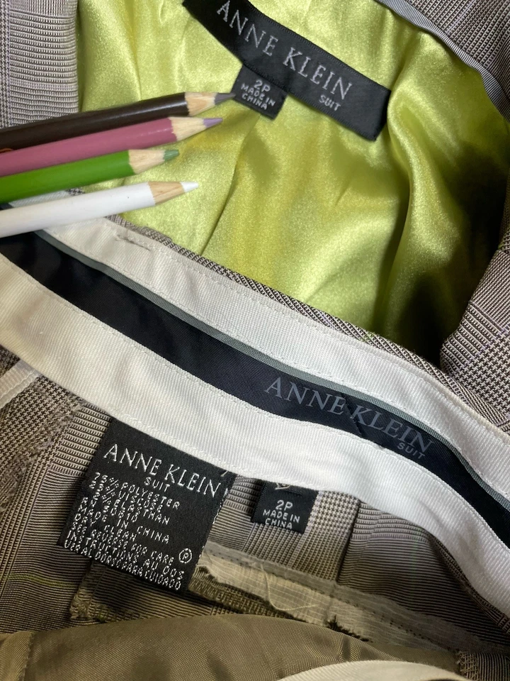 NUEVO Traje Pantalón Anne Klein Talla Pequeña 2P Conjunto de Dos Piezas Bolsillos a Cuadros Ligero Foto 2 de 4
