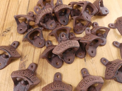 25 PREMIUM GRADE Rustic Open Here Cast Iron Wall Mounted Bottle Openers Beer Pop