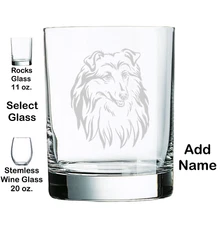 COLLIE Dog ENGRAVED, ADD NAME, FREE SHIPPING, ETCHED GLASS, PERSONALIZED
