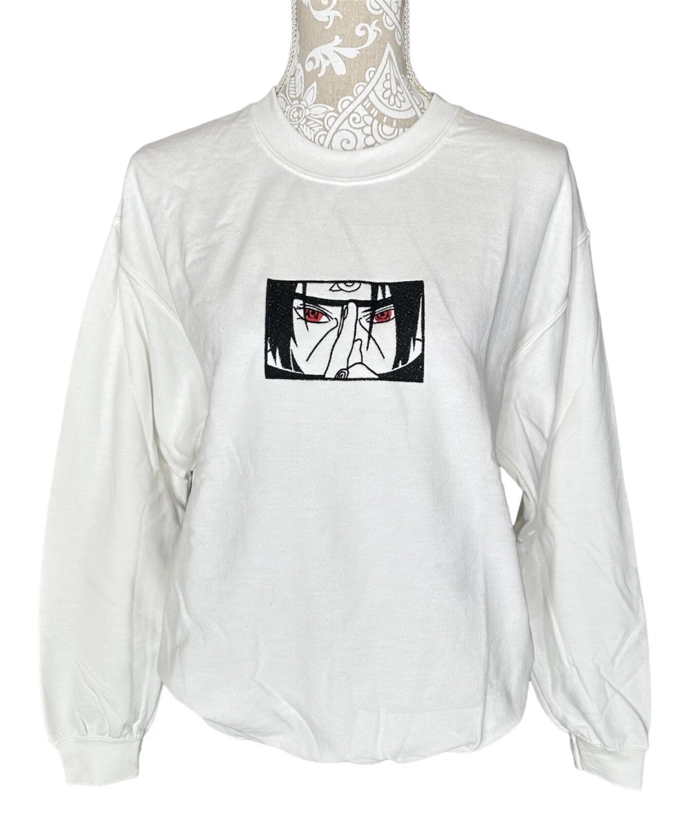 Itachi Anime Embroidered White Crewneck Sweatshirt NEW - Size Medium
