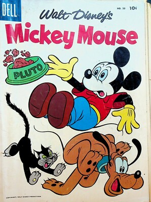 Mickey Mouse 50 Dell Comics 1956 Cat Chasing Pluto Walt Disney | eBay