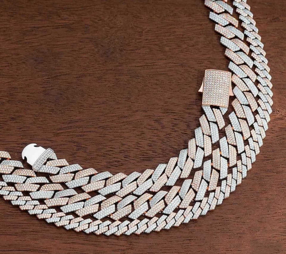 Collar Cubano Miami Circonita Cúbica Personalizado Para Hombre Chapado en Oro Rosa 14k Plata Foto 2 de 4