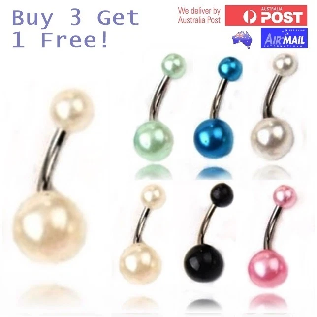 New Pearl Belly Bar 316 Surgical Steel Acrylic Ball Button Navel