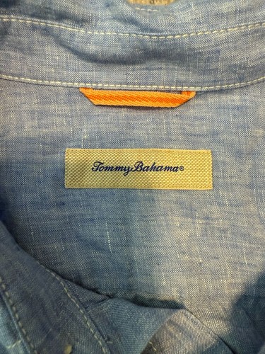 Tommy Bahama Herren Leinen Hemd mit Knopfleiste und Kragen XL Blau Kurzarm Beachy - Bild 3 von 10