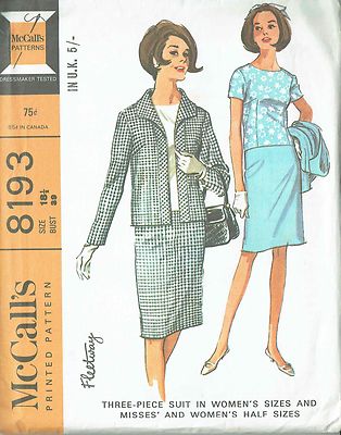 Vintage Dreiteiliger Anzug in Damengrößen und Misses und Damen M8193 Größe 18,5